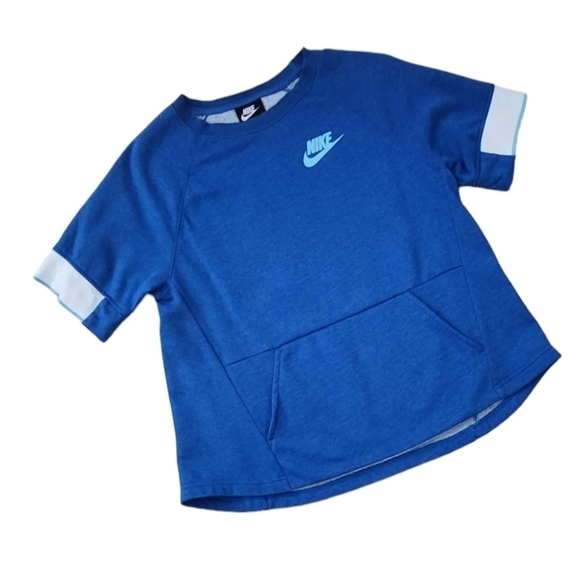 Nike Girls Logo Swoosh Pullover Crewneck Size XLarge 18 Blue w/ Kangaroo Pocket. - Picture 1 of 9